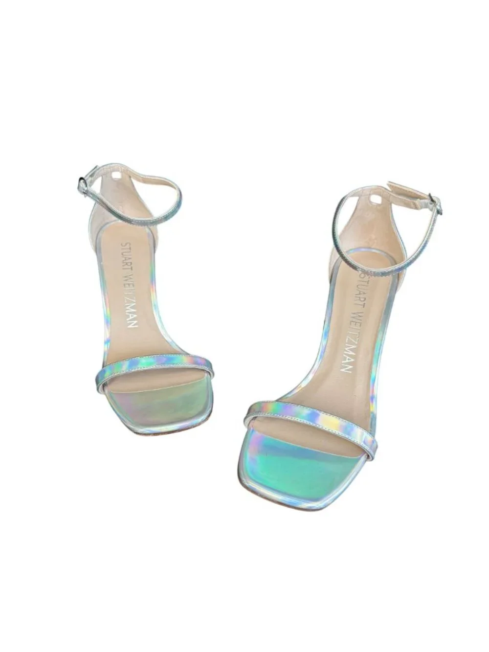 Stuart Weitzman Nudistlucite Holographic Clear-Wedge Sandals Women's, 9B NWOB - Picture 3 of 10